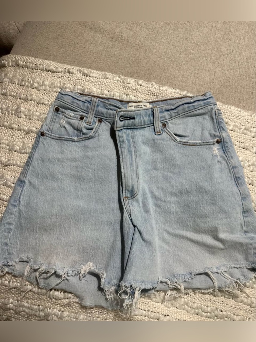 Abercrombie & Fitch Light Blue Distressed Denim Shorts